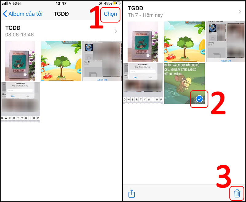 Chọn ảnh cần xóa